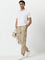 WES Casuals Beige Relaxed-Fit Mid-Rise Cotton Blend Pants