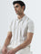 WES Casuals Beige Stripe Printed Relaxed-Fit Polo T-Shirt