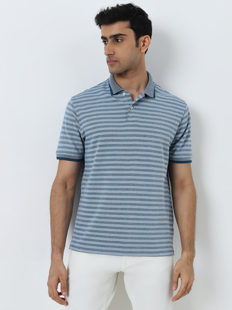 WES Casuals Blue Striped Relaxed-Fit T-Shirt