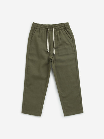 HOP Kids Olive Solid Mid-Rise Cotton Blend Pants