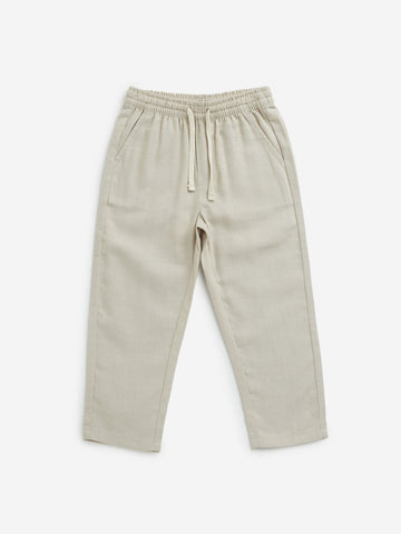 HOP Kids Beige Mid-Rise Cotton Blend Trousers