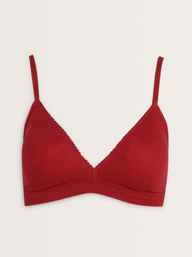 Superstar Red Waffle-Textured Padded Cotton Bra