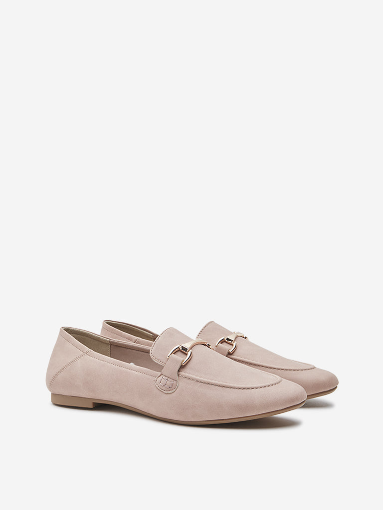 LUNA BLU Blush Pink Metal-Detailed Loafers