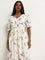 LOV Off-White Floral Printed A-Line Blended Linen Dress