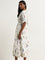 LOV Off-White Floral Printed A-Line Blended Linen Dress