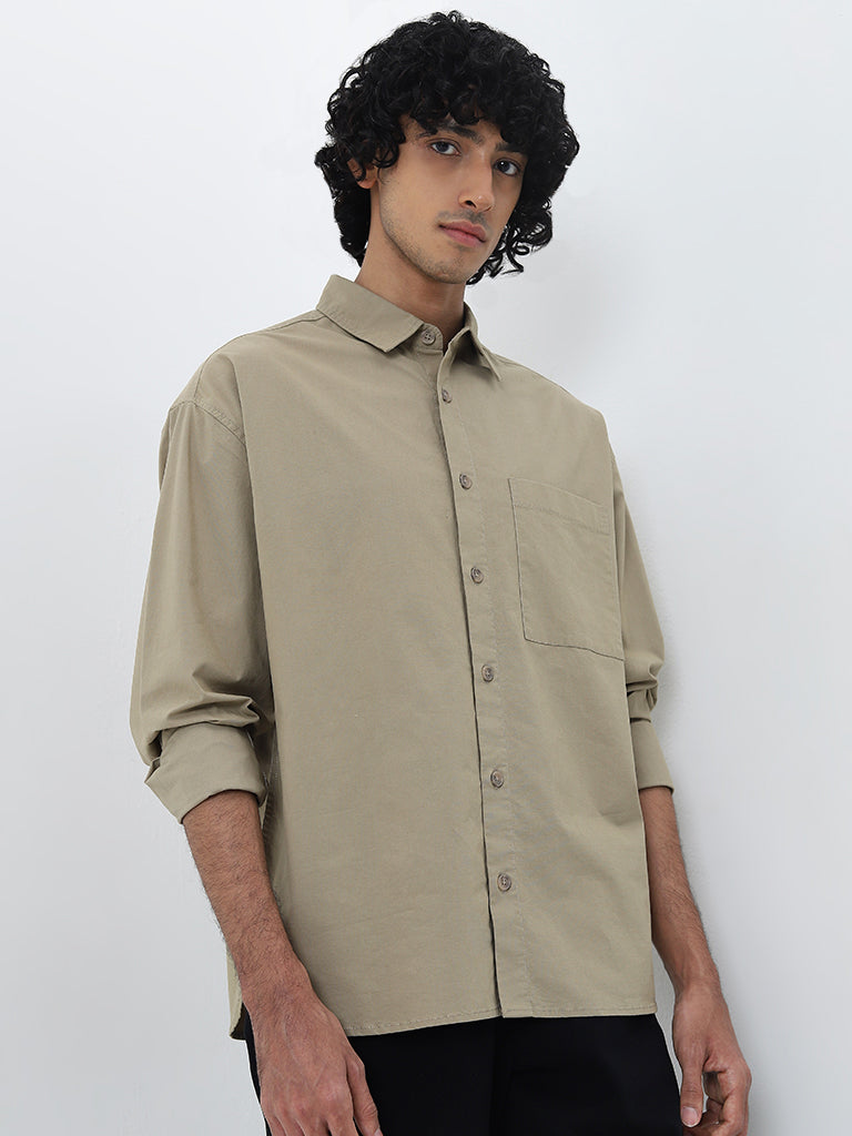 Nuon Khaki Relaxed-Fit Cotton Shirt