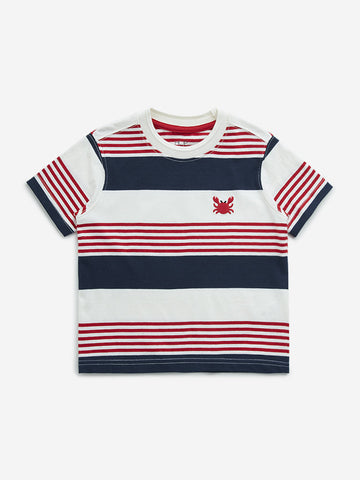 HOP Kids Navy Striped Crab Design Cotton T-Shirt