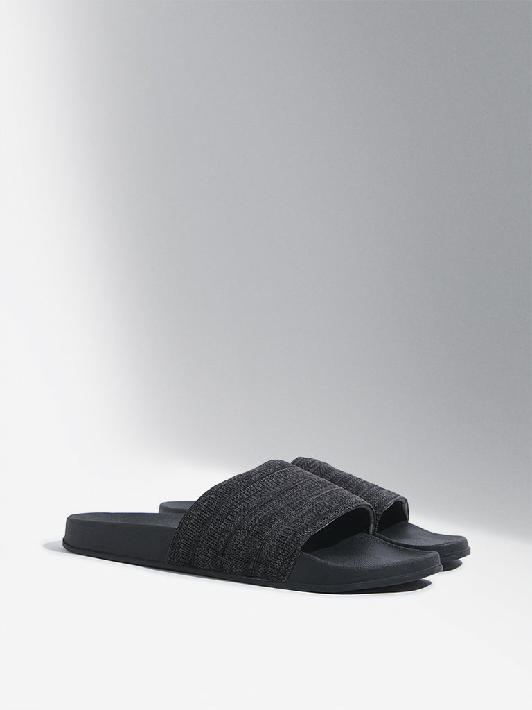 SOLEPLAY Dark Grey Knit-Textured Pool Slides