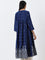 Utsa Dark Blue Printed Fit-and-Flare Cotton Kurta