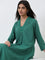 Utsa Green Embellished A-Line Cotton Kurta