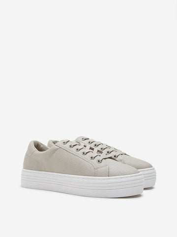 LUNA BLU Taupe Textured Lace-Up Sneakers