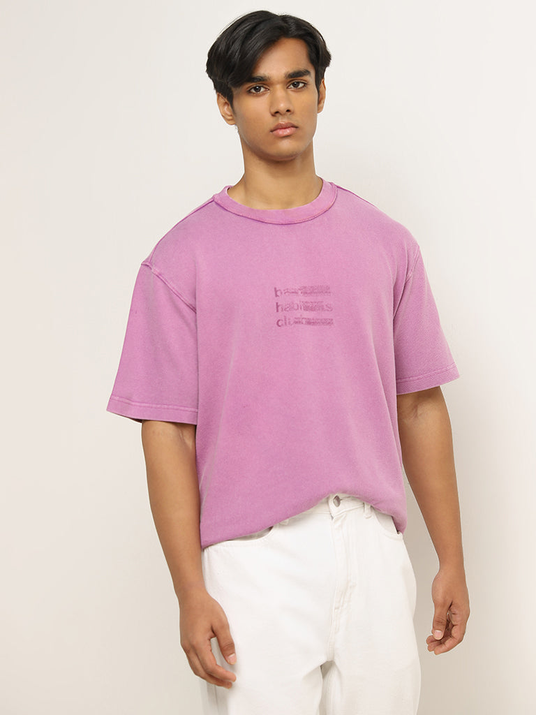 Nuon Dusty Pink Typographic Relaxed-Fit Cotton T-Shirt