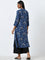 Utsa Indigo Leaf Printed A-Line Kurta