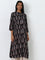 Utsa Black Foliage Printed A-Line Kurta