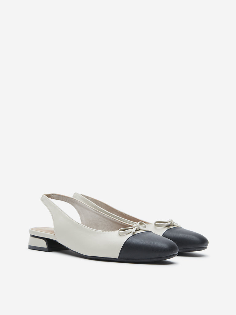 LUNA BLU Ivory Bow Detailed Slingback Ballerina