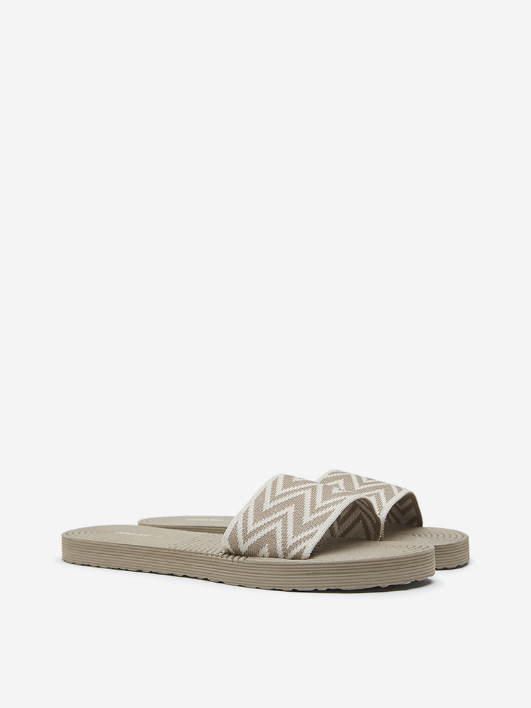 LUNA BLU Beige Chevron Printed Knitted Slides