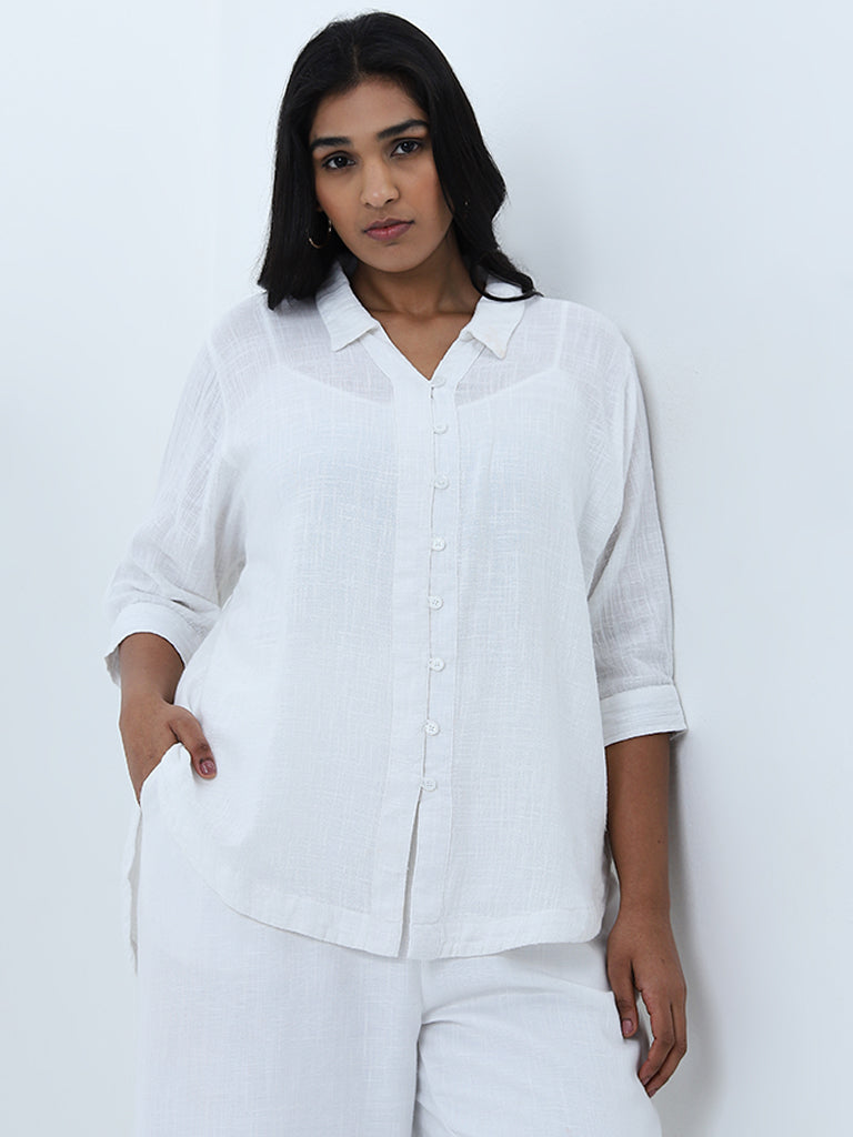 Gia White High-Low Cotton Blouse