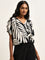 LOV Black Leaf Patterned Wrap-Over Top