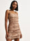 Nuon Brown Abstract Design Bodycon Mesh Dress