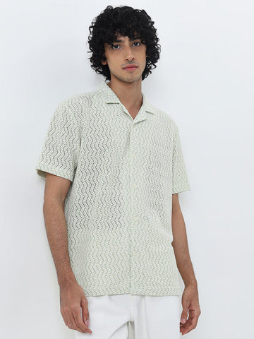 Nuon Light Green Knit-Textured Relaxed-Fit Shirt