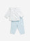 HOP Baby Blue & White Heart Embossed Top & Ribbed Pants Set