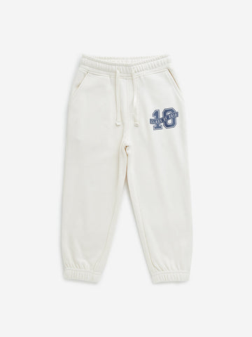 HOP Kids Off-White Printed Mid-Rise Cotton Blend Joggers