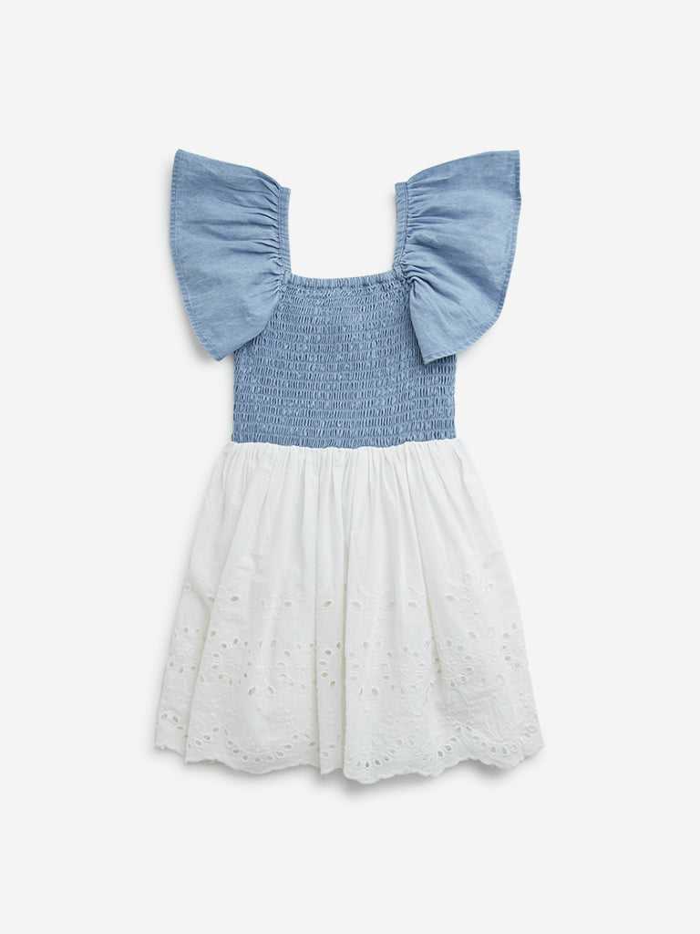 HOP Kids Blue & White Smocked Denim Dress