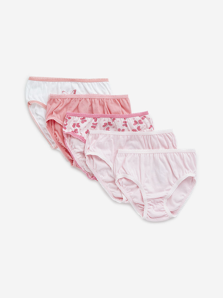 HOP Kids Pink Printed Cotton Briefs - Pack of 5