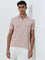 WES Casuals Dusty Pink Striped Relaxed-Fit Polo T-Shirt