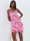 Nuon Pink Floral Printed Ruffled Bodycon Dress