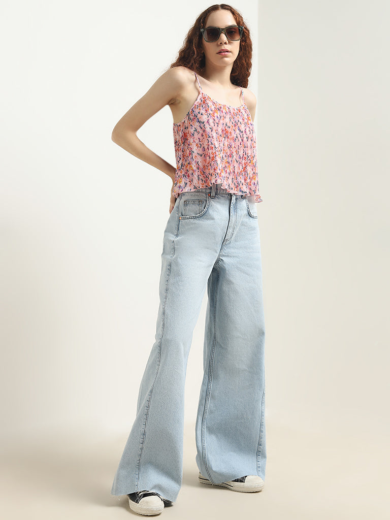 Nuon Light Blue Wide-Leg Mid-Rise Jeans