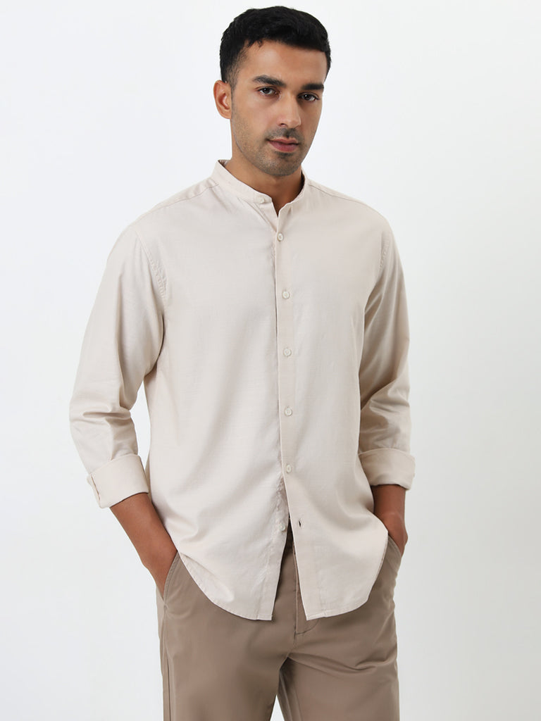 Ascot Beige Solid Relaxed-Fit Cotton Shirt