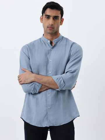 Ascot Dusty Blue Solid Relaxed-Fit Cotton Shirt