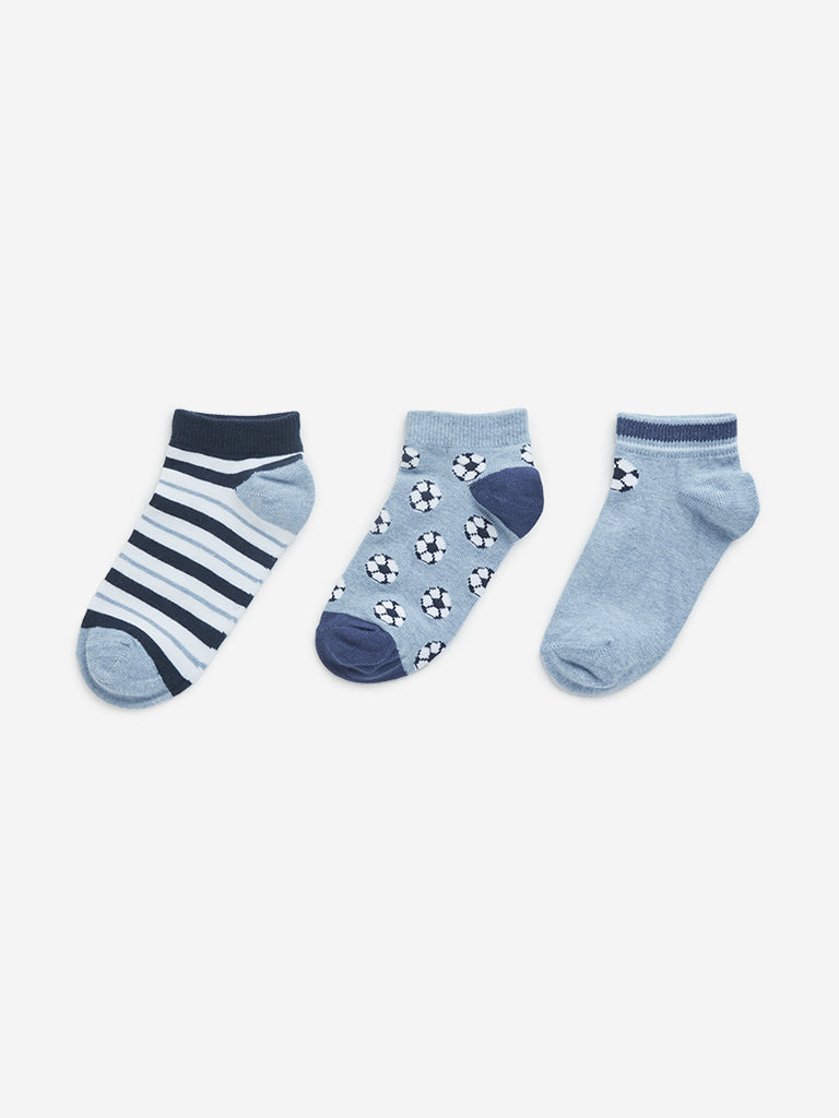 Y&F Kids Blue Football Printed Socks - Pack of 3