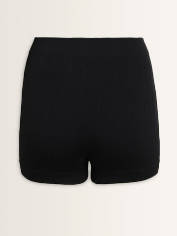 Superstar Black Ribbed Textured Seam-Free Boy Shorts Brief