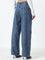 Nuon Blue Faded Relaxed-Fit High-Rise Cargo-Style Jeans