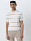 Ascot Beige Stripe Printed Relaxed-Fit Knitted T-Shirt