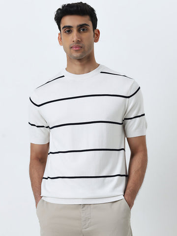 Ascot Navy Striped Relaxed-Fit Knitted T-Shirt