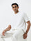 Ascot White Self-Textured Relaxed-Fit Cotton T-Shirt