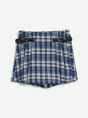 HOP Kids Navy Checkered Design High-Rise Skort