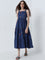 Bombay Paisley Dark Blue Embroidered A-Line Cotton Dress