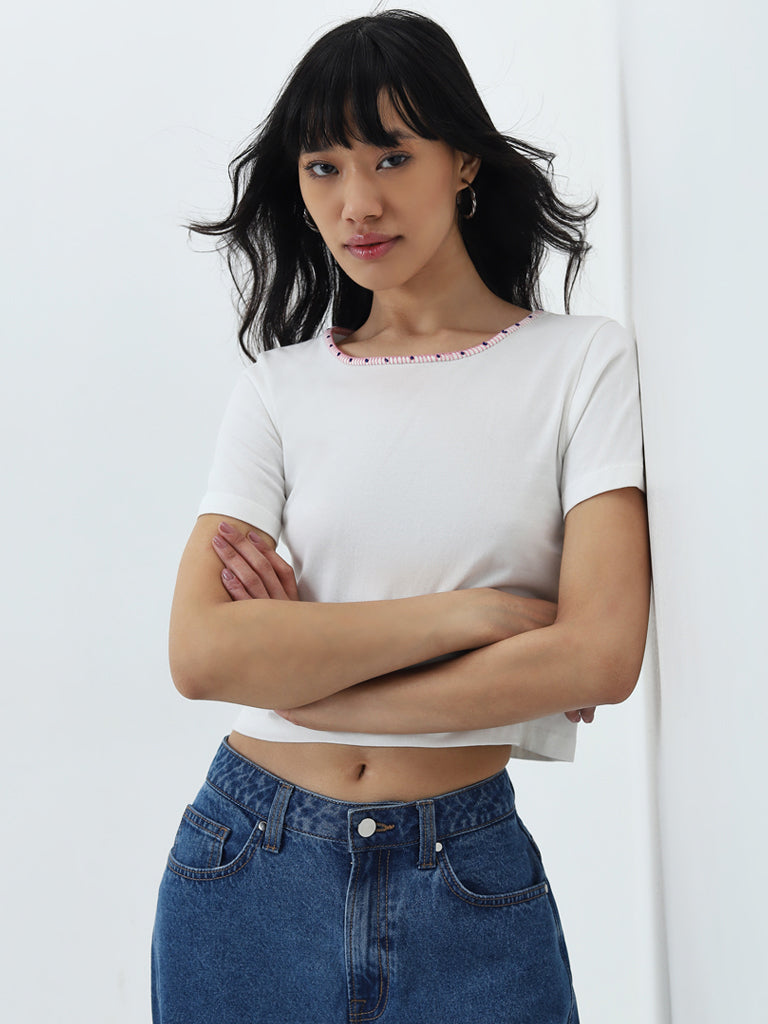 Bombay Paisley White Cotton Crop Top