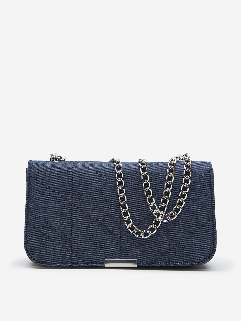 LOV Dark Blue Chain-Detailed Sling Bag