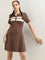 Studiofit Brown Ribbed-Textured Skater Cotton Blend Dress