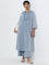 Utsa Light Blue Mirror-Work A-Line Cotton Kurta