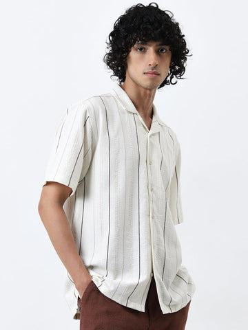 ETA Off-White Stripe Printed Relaxed-Fit Cotton Shirt