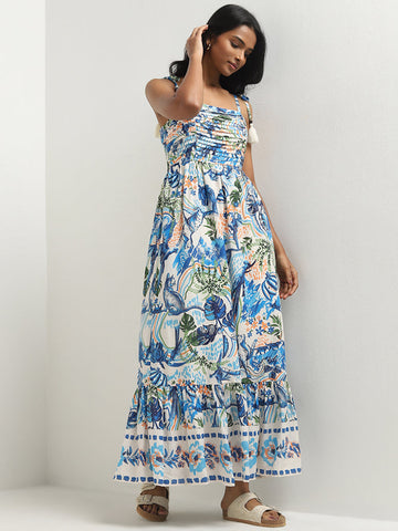 LOV Blue Nature-Inspired A-Line Dress