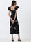 LOV Black Floral Patterned A-Line Dress