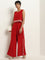 LOV Red Embroidered Blended Linen Jumpsuit