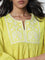 Utsa Lime Paisley Embroidered A-Line Cotton Kurti